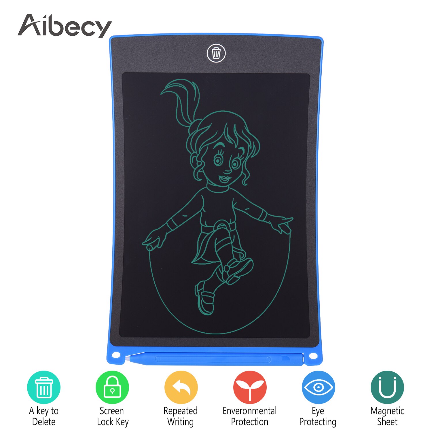 8.5 Inch LCD Writing Pad Drawing Board Tablet Portable Reusable Electronic Handwriting Pad with Stylus Pen Erase Button Lock: Blue
