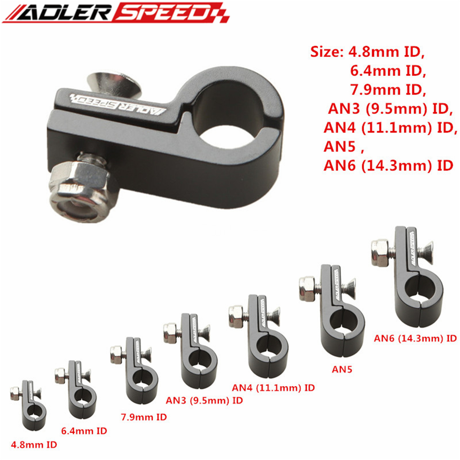 Black Aluminum Fuel Oil Gas Line Hose Clamp ID 4.8mm 6.4mm 7.9mm 9.5mm 11.1mm 14.3mm