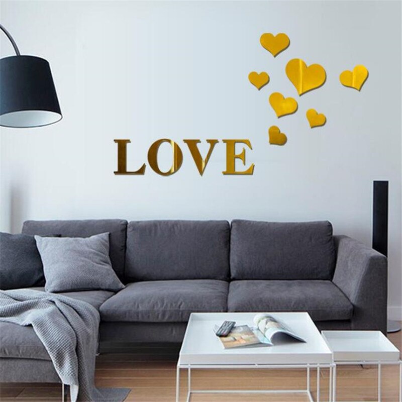 Zelfklevende liefde liefde acryl spiegel muursticker slaapkamer woonkamer huisdecoratie muursticker