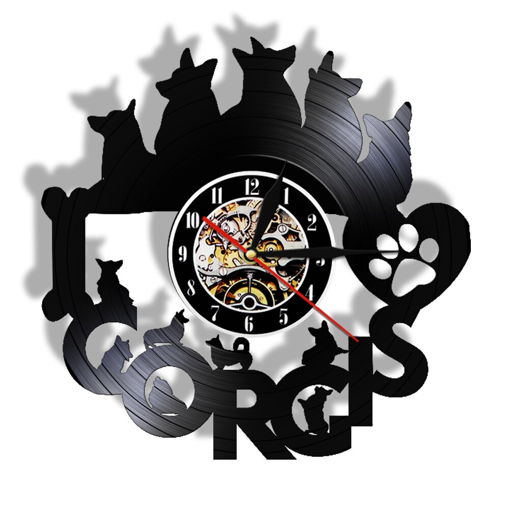 Hond 3D Quartz Wandklok Welsh Portret Zwart Opknoping