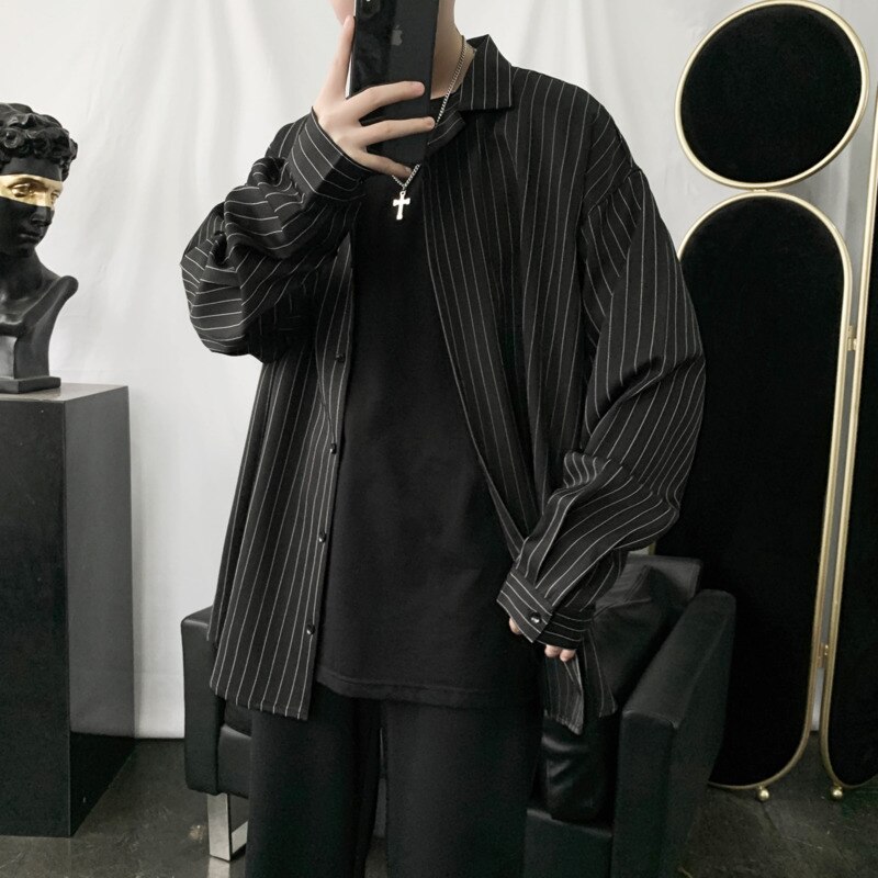 Camisa de vestir a la para hombres, camisa informal de negocios para la sociedad para hombres, Camiseta holgada salvaje de manga larga, camisas a rayas, M-2XL para hombres