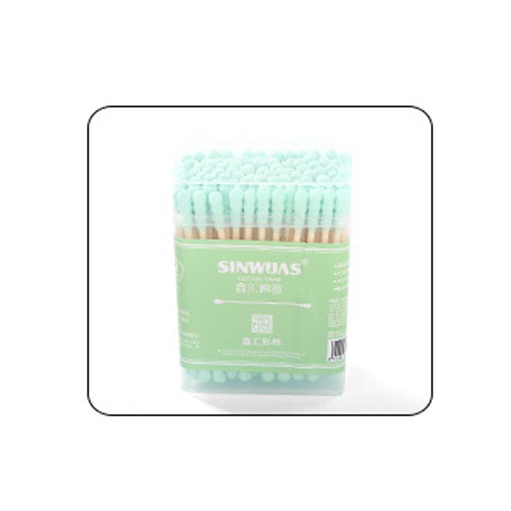 Coton tige r utilizable oreille cabeza de doble hilo desechable Limpieza de oreja algodón bastoncillos varilla de papel ecoamigable palos hilo: Green 100pcs