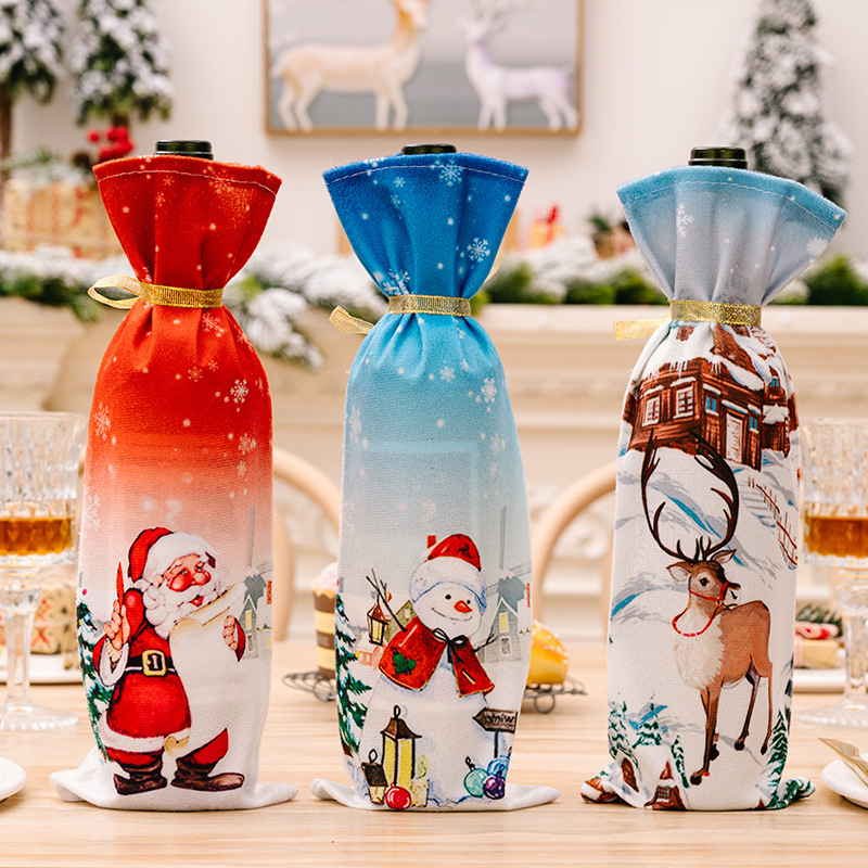 Nueva botella de vino navideña creativa, vestido de terciopelo a la , fundas para botellas de vino, manga, muñeco de nieve de Papá Noel, decoración de mesa de cena de Año de Navidad