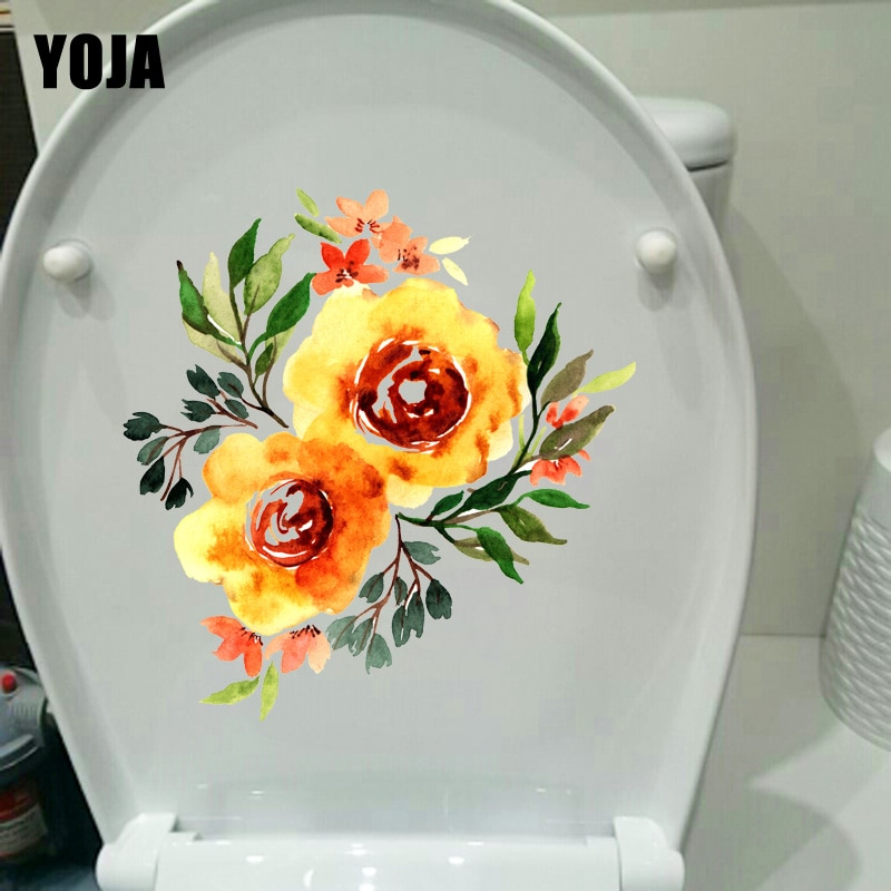 YOJA 21.5*21.3 CM Aquarel Bloemen Muursticker Decals Thuis Toiletbril Stickers Decor T1-0353