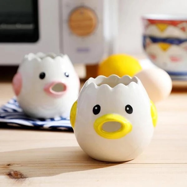 Separador de huevos de cerámica de dibujos animados para pollito, separador de yema de huevo blanco, filtro de líquido de huevo , utensilios para hornear, soporte para huevos, suministro de cocina