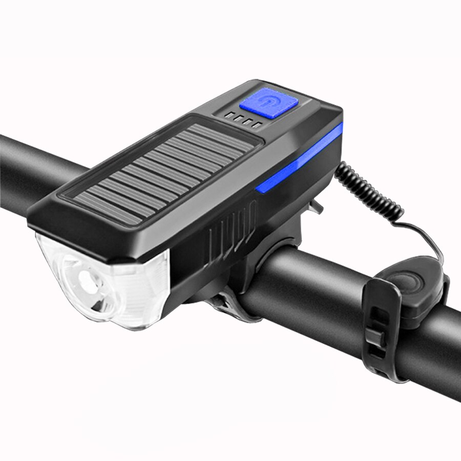 NEWBOLER 350 Lumen Solar Fahrrad Licht Vorne USB Aufladbare LED Fahrrad Lichter Glocke Wasserdicht Radfahren Lampe Scheinwerfer Rücklicht Set: Blue