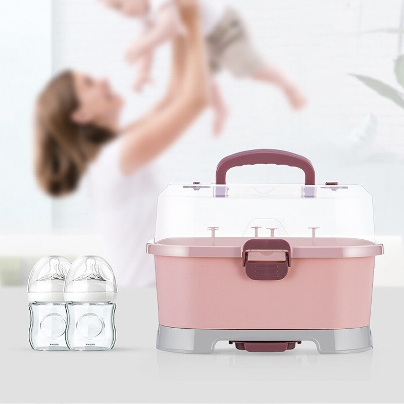 Étagère de séchage pour biberons, grande boîte de rangement pour biberons, organisateur avec couvercle, organisateur d&#39;armoire de cuisine Portable