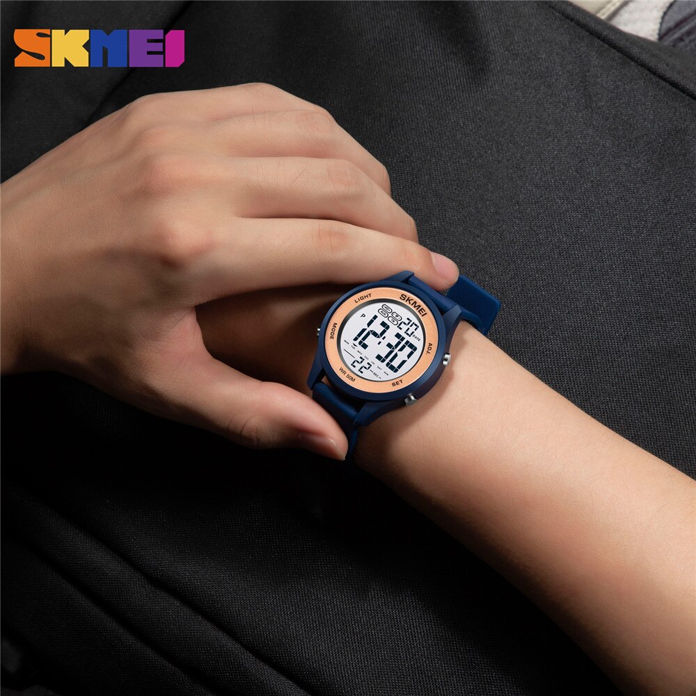 SKMEI LED Licht Digital Kinder Sport Uhren Stoppuhr Kalender 50M Wasserdichte Kinder Armbanduhren Für Jungen Mädchen Wecker