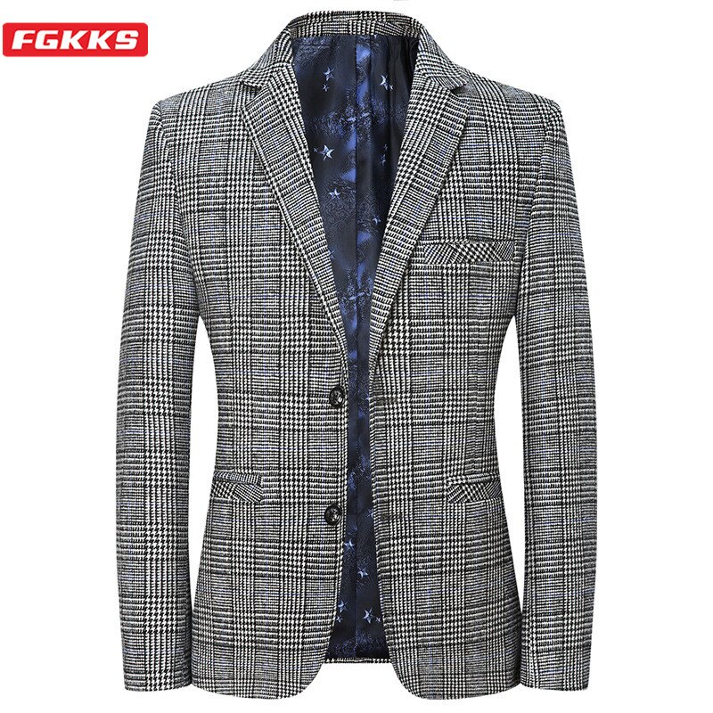 FGKKS Hohe männer Slim Casual Weißen Anzug Jacke herren Business Casual Trend Streifen Anzug jacke Männer