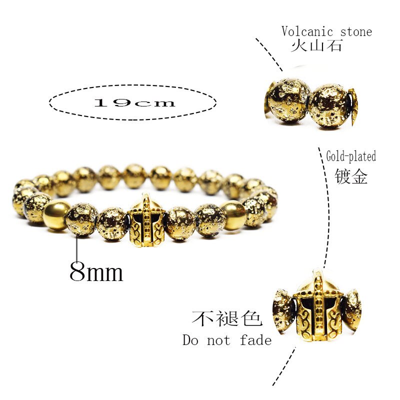 Efi dok rzymski rycerz spartański wojownik gladiator kask bransoletka skały wulkaniczne kamienny koralik bransoletka regulowana elastyczność bransoletka