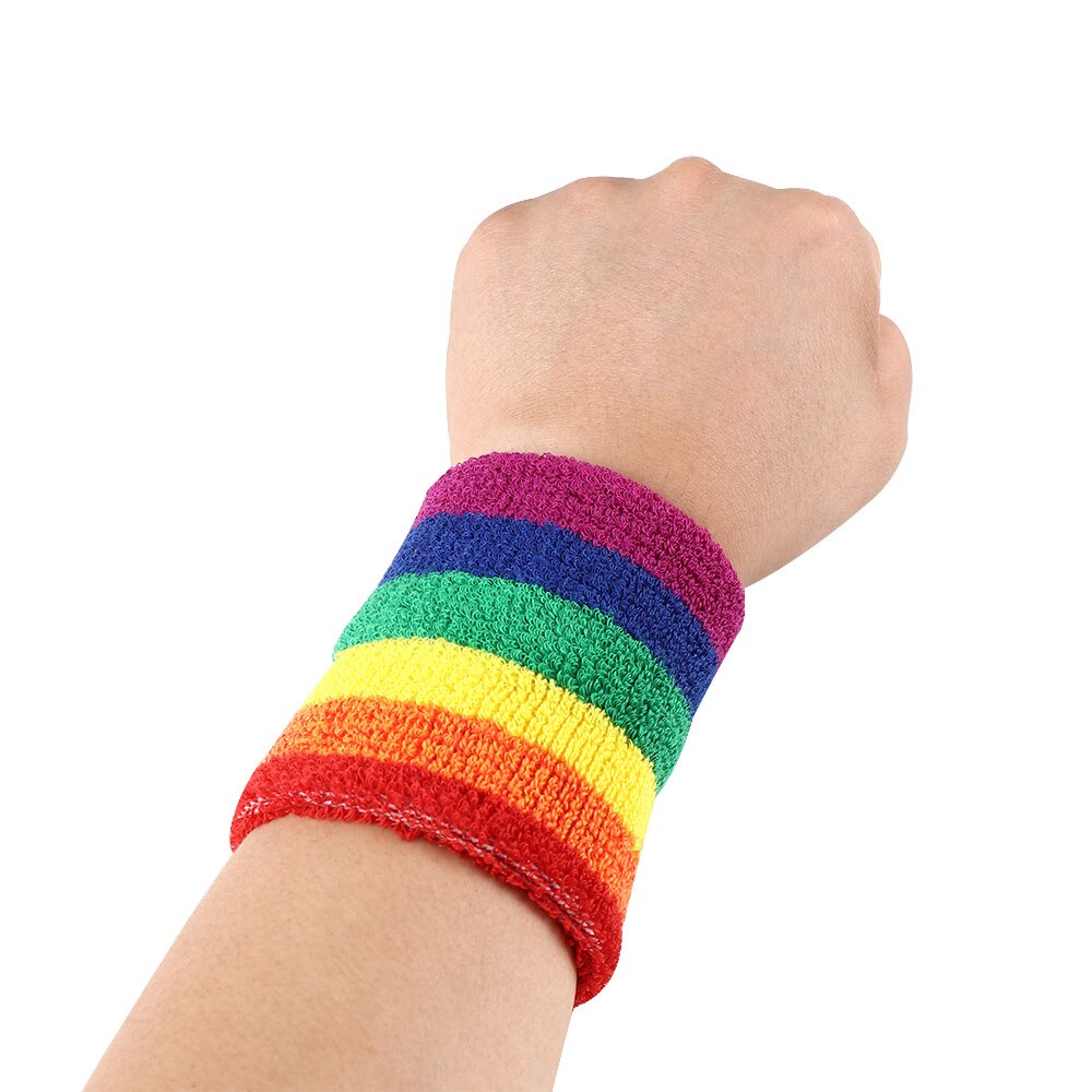 1Pc Ademend Regenboog Kleur Beschermende Running Fitness Motion Polsbandje Zachte Katoen Wrap Hand Gezondheid Massage