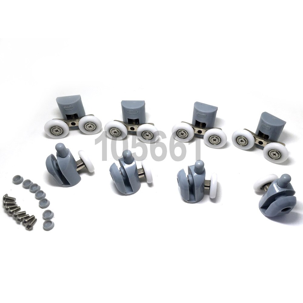 4 pieces-8 pieces/conjunto duplo superior único para baixo 23mm/25mm/27mm chrome roda de rolo de porta deslizante material de rolamento para chuveiro