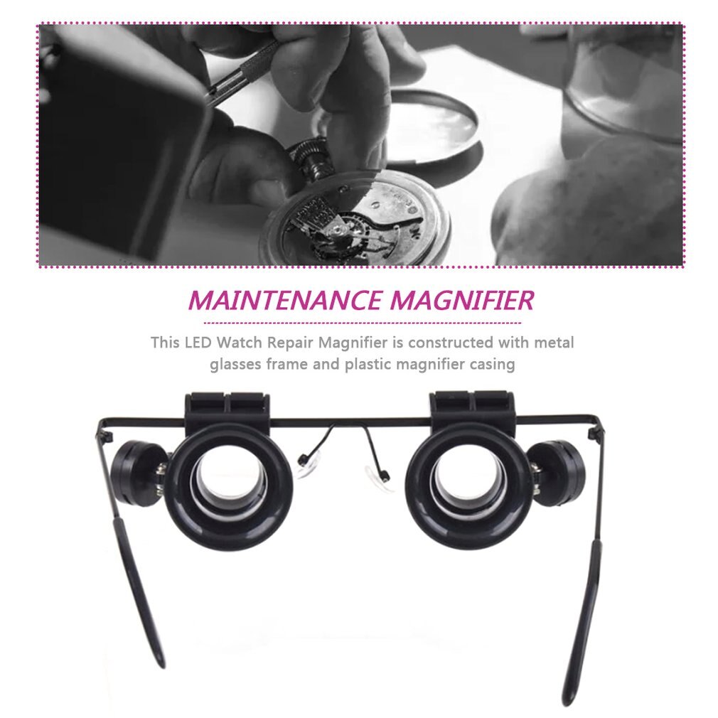 Op Verkoop Vergrootglas Lupa 20X Eye Sieraden Horloge Reparatie Vergrootglas Bril Met 2 Led Verlichting Loupe Microscoop