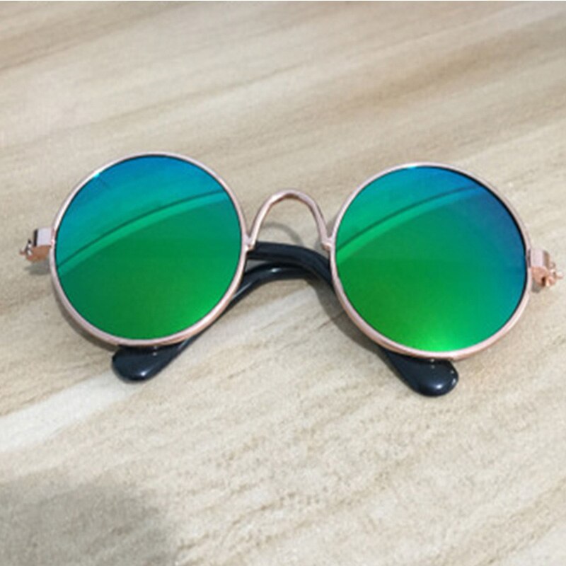 1 PC Pet Kat Hond Bril Schattige Ronde Bril Huisdier Producten Voor Kleine Hond Kat Eye-wear Hond Zonnebril foto's Huisdier Accessoires: Gold frame green