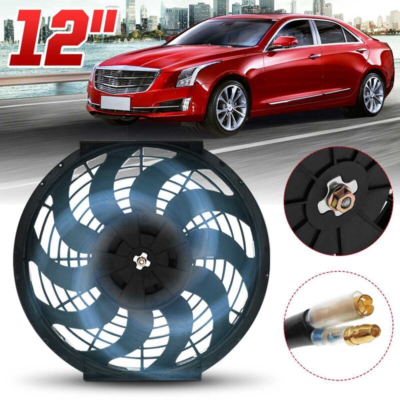 Aire acondicionado Universal para coche, 12 pulgadas, 12V, 80W, 2100RPM, refrigeración electrónica, ventilador Delgado, Kit de refrigeración eléctrica de hoja curva