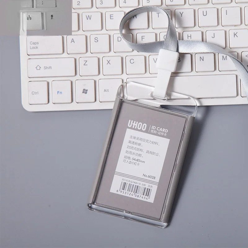 1 PCS Staff Employees ID Card Clear Pass Name Work Card Cover Case Sleeve with Lanyard Transparent Work Card Badge Holder Office: Pink