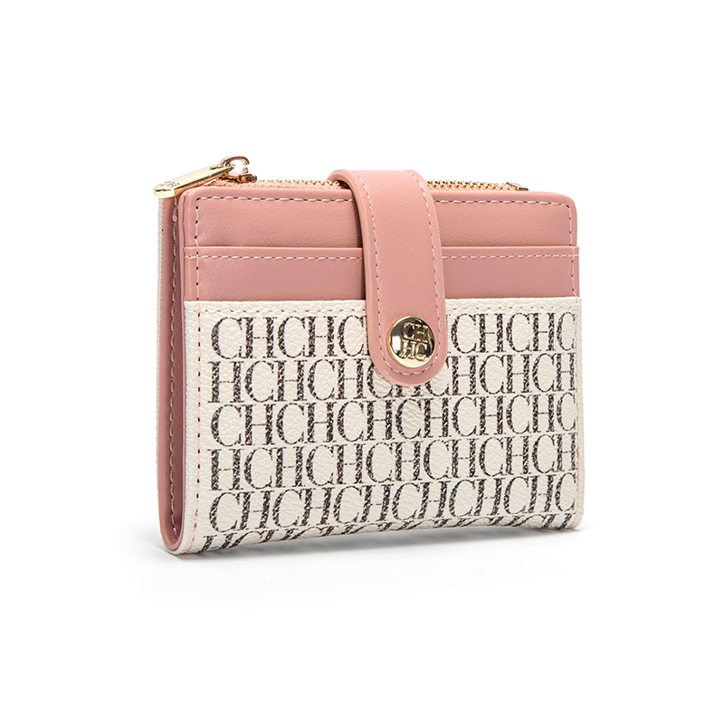 CHCH Classic Retro Herren- und Damen-Universal-Geldbörse mit Buchstabendruck, tragbare Kartentasche, Null-Geldbörse: Rosa