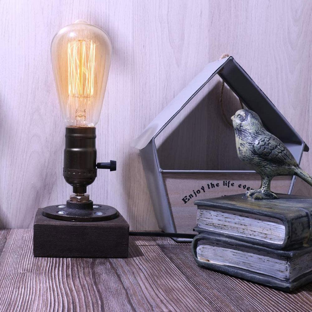 Vintage Wooden Base Industrial Single Socket Table Bulb) (No Bar Bedside Lamp Lamp Desk Light Base G4H1