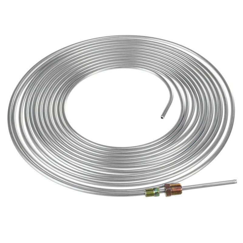Zinc Steel Brake Line 25 Foot Tubing Kit 1/4 OD Coil Roll & 15Pcs Tube Fittings