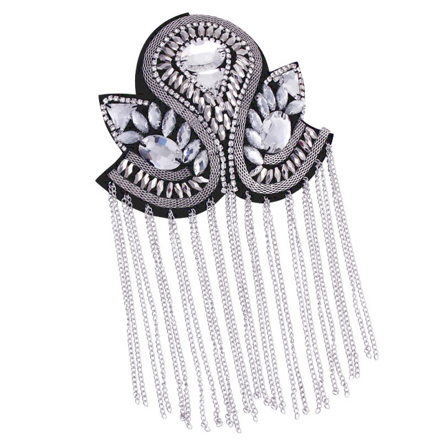 1PCS Handmade Shoulder Jewelry Tassel Rhinestones Epaulettes Clothing Accessories Brooch Epaulet Shoulder Brooches: Brass