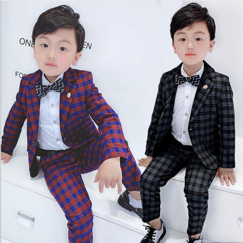 Lilla plaid jakkesæt sæt til drenge enkeltradet drenge jakkesæt til bryllup kostume enfant garcon ægteskab drenge blazer tøj
