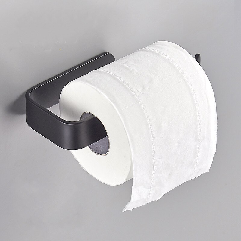 Toallero de aluminio sin clavos para baño, soporte de toalla de baño sin agujeros, color negro: black paper holder