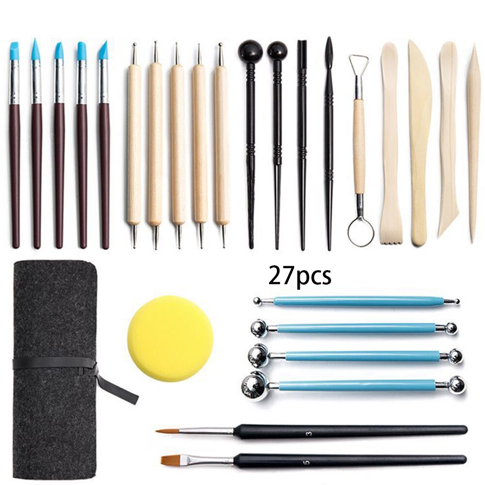 27pcs DIY Polymer Clay Tools Set Sculpt Smoothing Wax Carving Pottery Ceramic Shapers Modeling Carved Tool Clay Sculpting Kit: Default Title