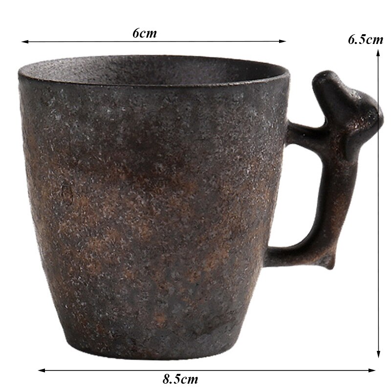 Japanese Vintage Tea Cup Ceramic Travel Coffee Mug China Coarse Pottery Water Cup with 3D Dog Handle Anniversary