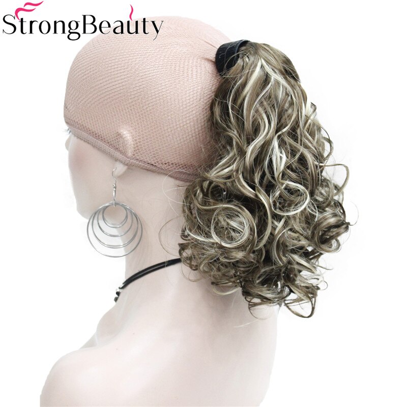 Coleta de pelo rizado, extensión de cabello medio largo sintético de belleza fuerte
