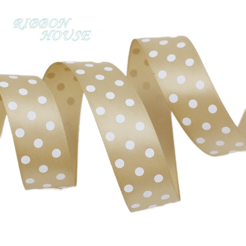 2Meters/Lot 25mm Polka Dot Printed Satin Ribbons DIY Crafts Handmade Material Party Box Decoration Ribbon: Champagne
