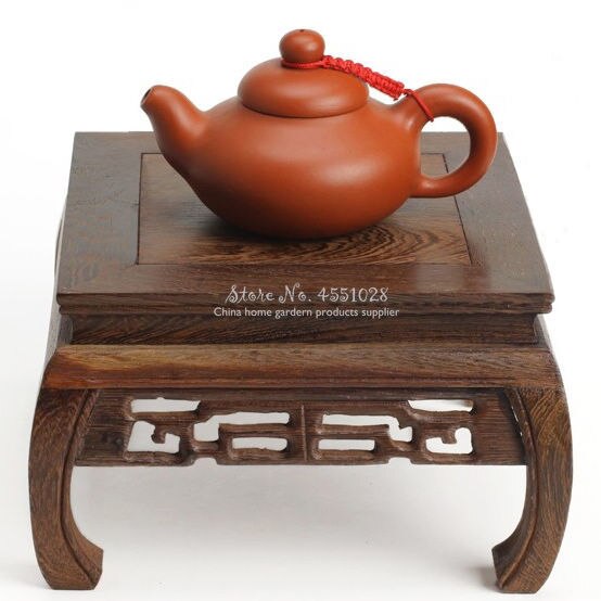 Unbranded Redwood Carved Teapot Base – Oriental Square Pedestal For Vase Or Pot