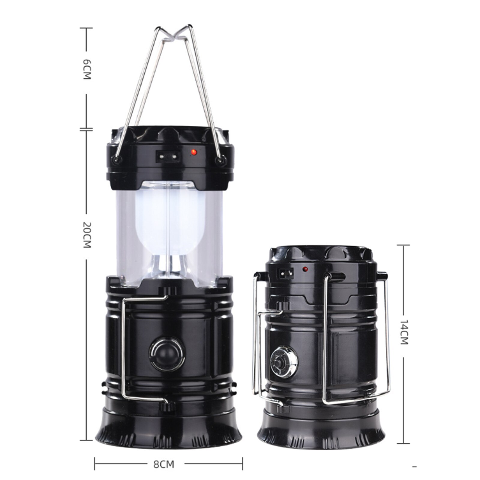 Retractable Lantern Light Portable USB Rechargeable Foldaway LED Flashlight Lighting Lamp Lanterna Tent Lights: Black US PIug	