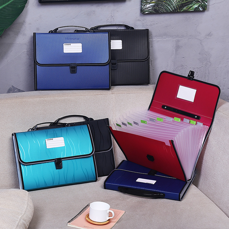 13 Pockets Expanding Wallet With Portable Handle Office A4 Letter Size Document Bag Accordion Filling File Folder Large Capaticy