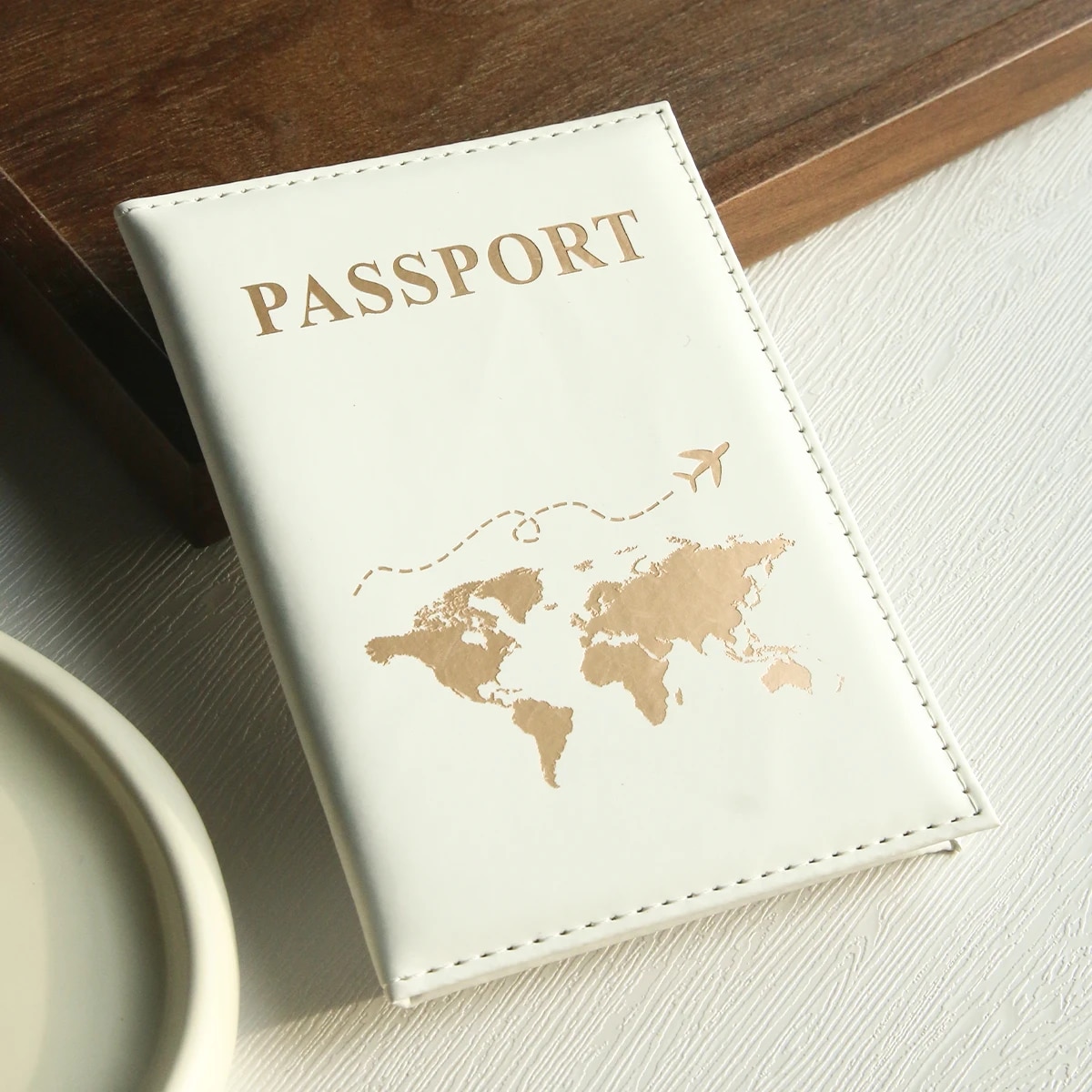 Reisepasshülle mit Weltkarte, Reisepasshülle, Organizer, schützendes Kartenetui, Ausweis, Dokument, Reisepass, Brieftasche, Kreditkartenetui: Weiß