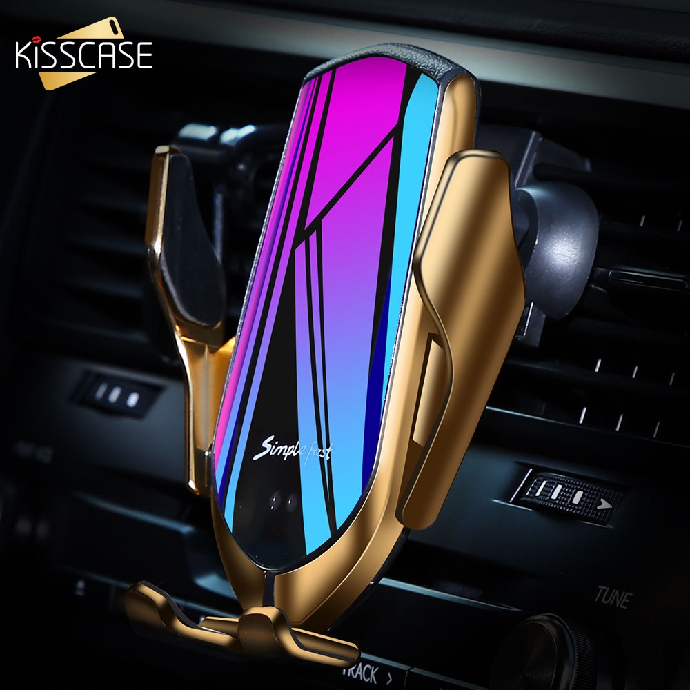 Kisscase Automatic Clamping Fast Charging Car Phone Holder for iPhone 11 7 For Samsung Mobile Phone 10W Wireless Car Charger