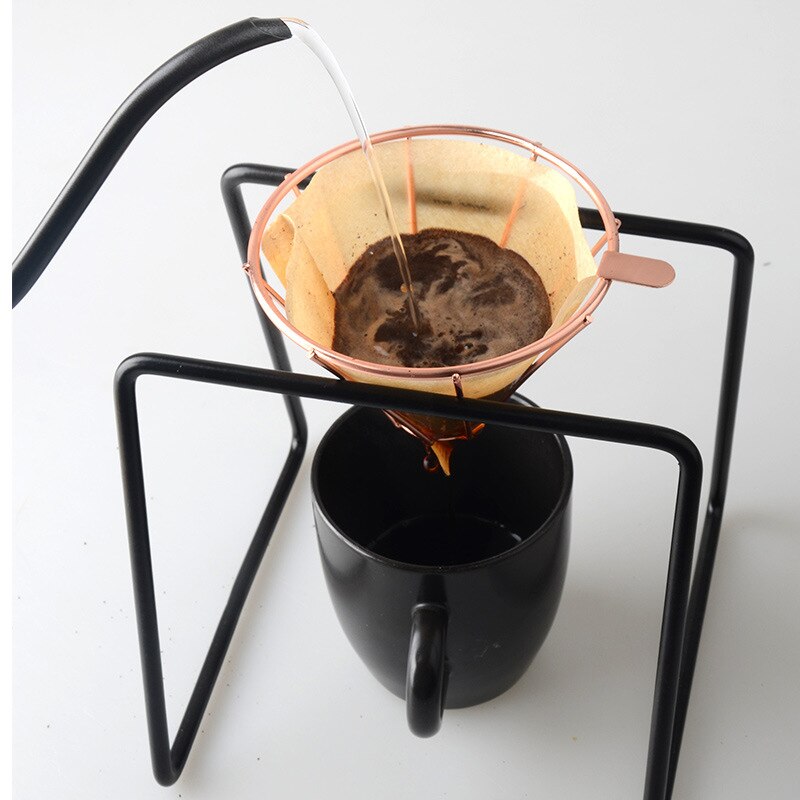 Rose Gold Metal Reusable Coffee Filter Holder Coppper Brew Drip Coffee Filters Accessories Funnel Mesh Tea Filter Basket Tools