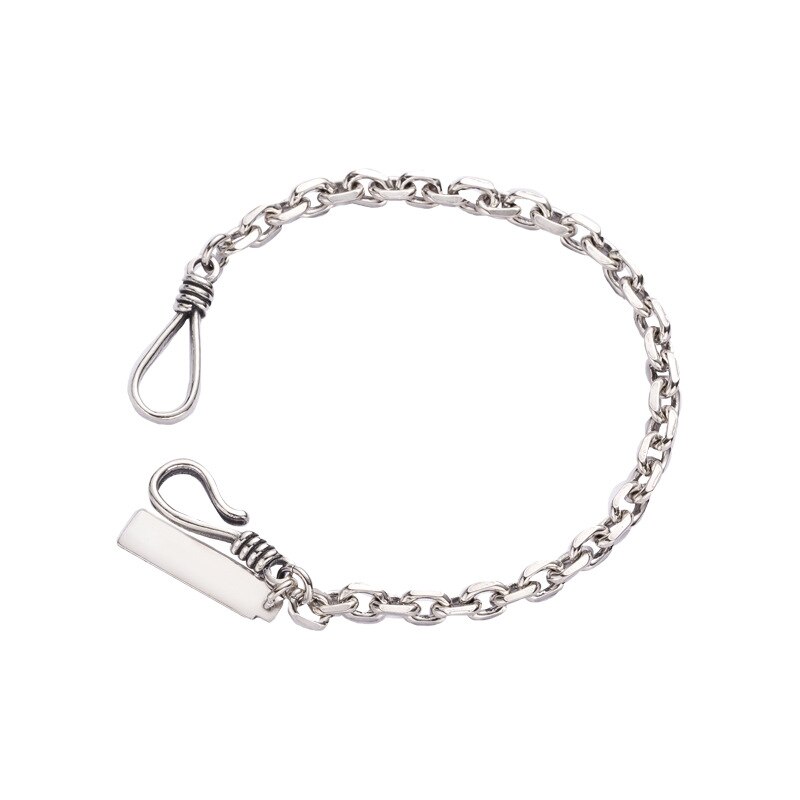 Pulsera larga con cadena de plata fina S925 para mujer, brazalete con acabado antiguo Vintage tailandés, cadena gruesa, joyería de plata Simple