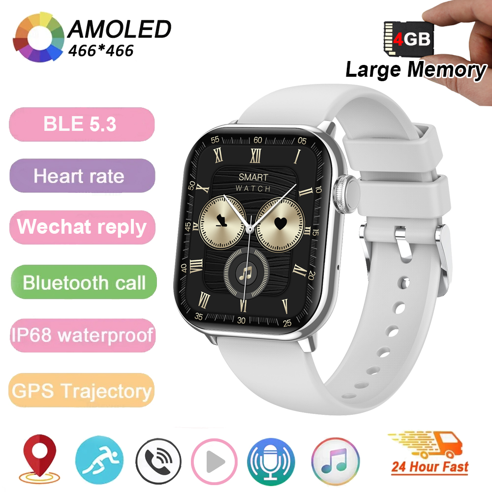 Nuovo Memoria da 4 GB Smartwatch Schermo Amoled Lettore MP3 MP4 Bluetooth Condivisione di rete APP Negozio ChatGPT Smart AI Orologio da uomo Sportwatch: BIANCO