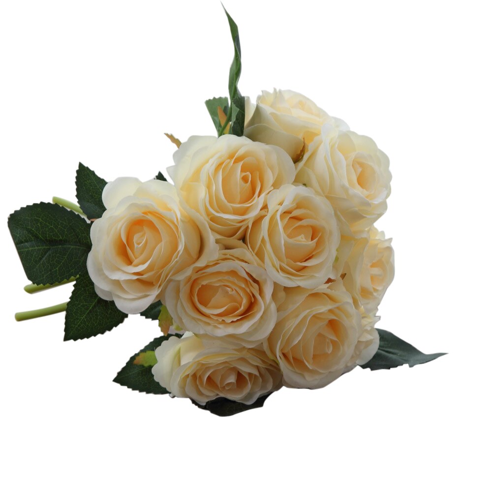 1 Boeket 10 Pcs Kunstmatige Red Rose Heads Bloem Bruiloft Bruids Zijde Boeket Verjaardagsfeestje Valentijnsdag Woondecoratie