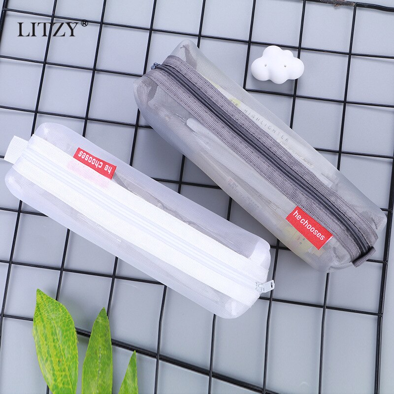 Black Transparent Nylon Pencil Case for School Mesh Pencil Bag Large Capacity Pen Box Pencilcase Stationery School Office Supply
