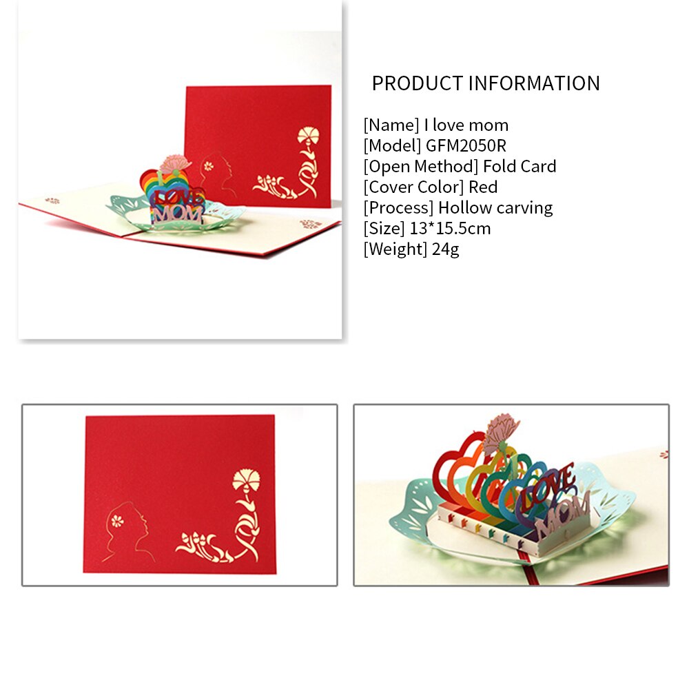 Mother's Day Greeting Invitation Cards UP Beautiful Home Cut Rose Flower Card 3D Decorating Happy Birthday