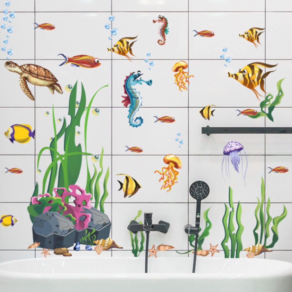 Ocean Creature Sea Life Stickers Removable Sea Turtle Fish Ocean Grass Decor for Kids Baby Nursery Bedroom Playroom Bathroom