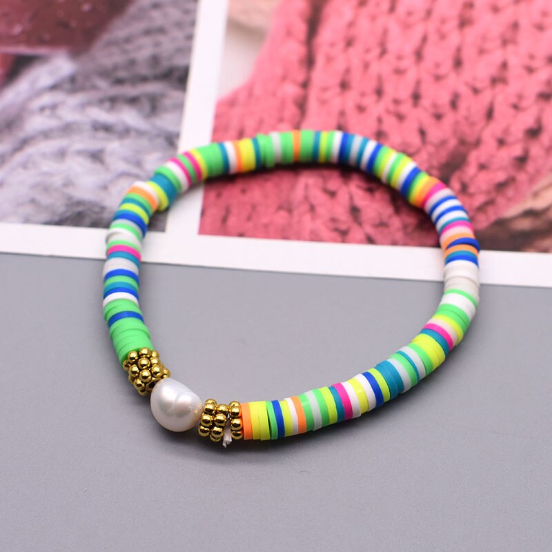 Boho parelbedelarmbanden van polymeerklei met 6mm kralen, armband voor dames, zomerse strandarmbanden, 2022: 11