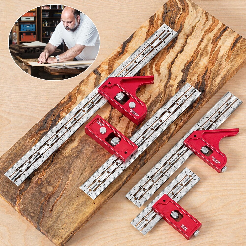 Stainless steel adjustable combination square ruler, woodworking corner high-precision woodworking angle measurement tool.