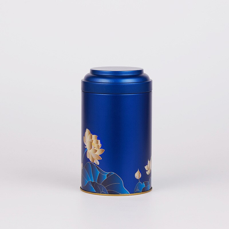 Pyöreä Peltirasia - 150ml - Tiiviste - Tee, Snacks, Matcha, Suklaa: Sininen