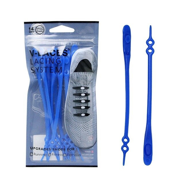 14pcs/set No TIE Lacing system Silicone Shoelace Elastic Shoelaces For Adults/Kids Sports Shoe No Tie Shoes Accessories: Blue Shoelaces
