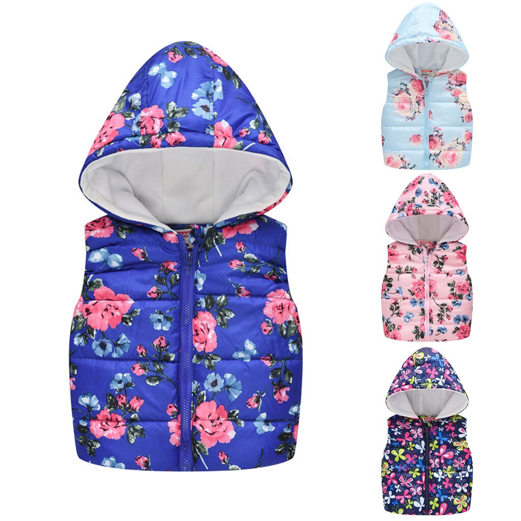 Peuter Baby Bloem Gedrukt Vest Baby Meisje Jongens Mouwloos Bloemen Bloemen Hooded Warm Vest Tops Kids Winter Warme Kleren