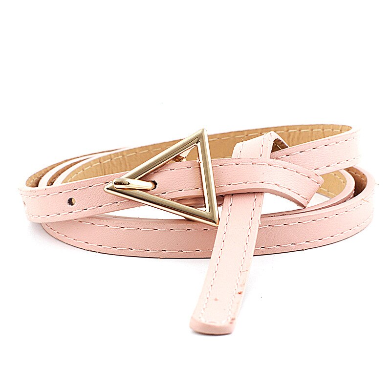 Persoonlijkheid Vrouwen Lederen Dunne Riem Metalen Driehoek Pin Gesp Taille Riemen Mode Dames Jurk Jeans Tailleband: Pink