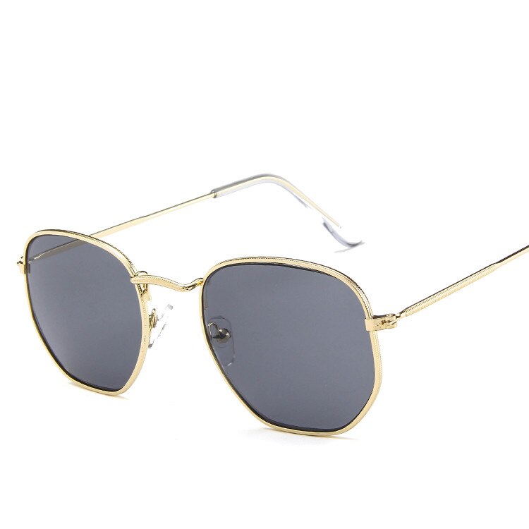 Polygonale kvinner solbriller menn briller dame luksus retro metall solbriller årgang speil  uv400 oculos de sol: Grå