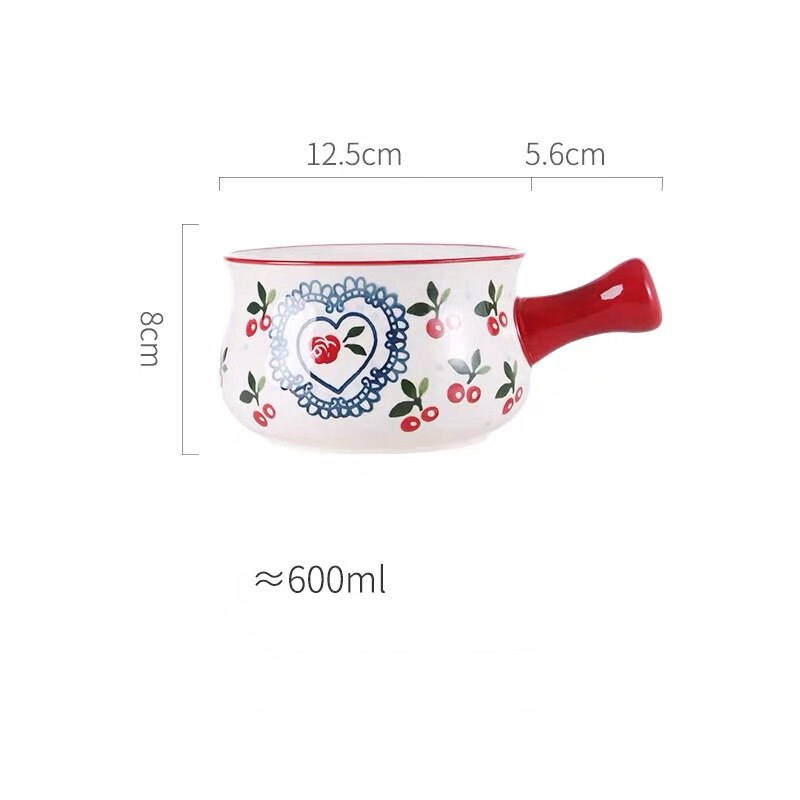 Ceramic dish Japanese breakfast dishes cutlery set one person tableware cute cherry breakfast plate oatmeal bowl: bowl red